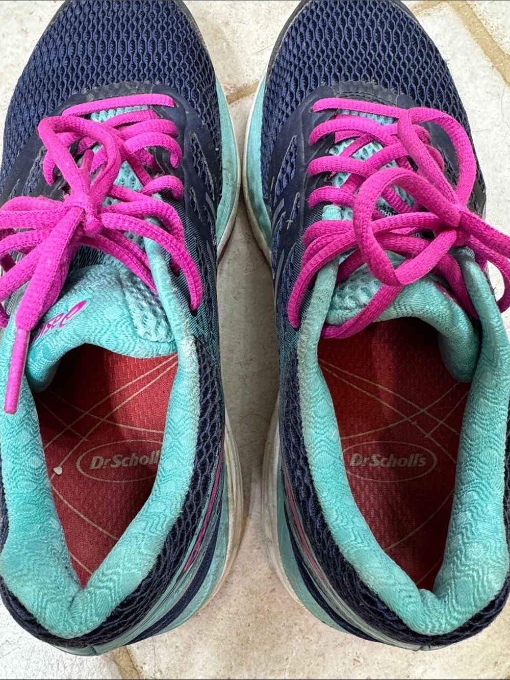 Asics Gel-Cumulus 18 Navy and Teal Women's Running Shoes with Pink Laces